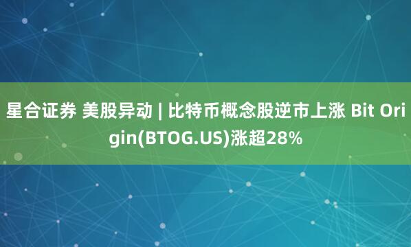 星合证券 美股异动 | 比特币概念股逆市上涨 Bit Origin(BTOG.US)涨超28%